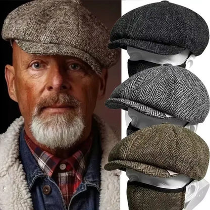 Mens 8 Panels Newsboy Flat Cap Peaky Blinders Baker Boy Golf Driving Beret Hat – Compatible with Golf