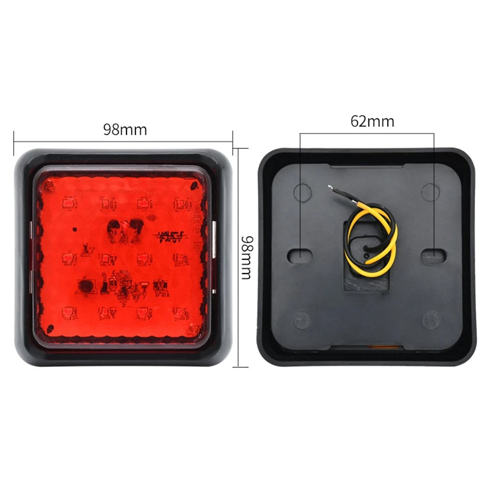 2x 98mm Square LED Tail Light Stop Indicator Reverse Truck Trailer Ute 12V 24V
