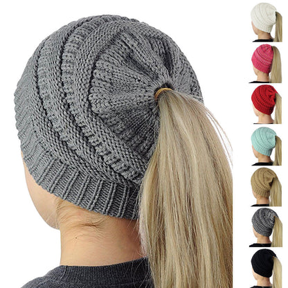 Ponytail Beanie Women's Ribbed Winter Messy Bun Cable Warm Soft Knit Hat Cap