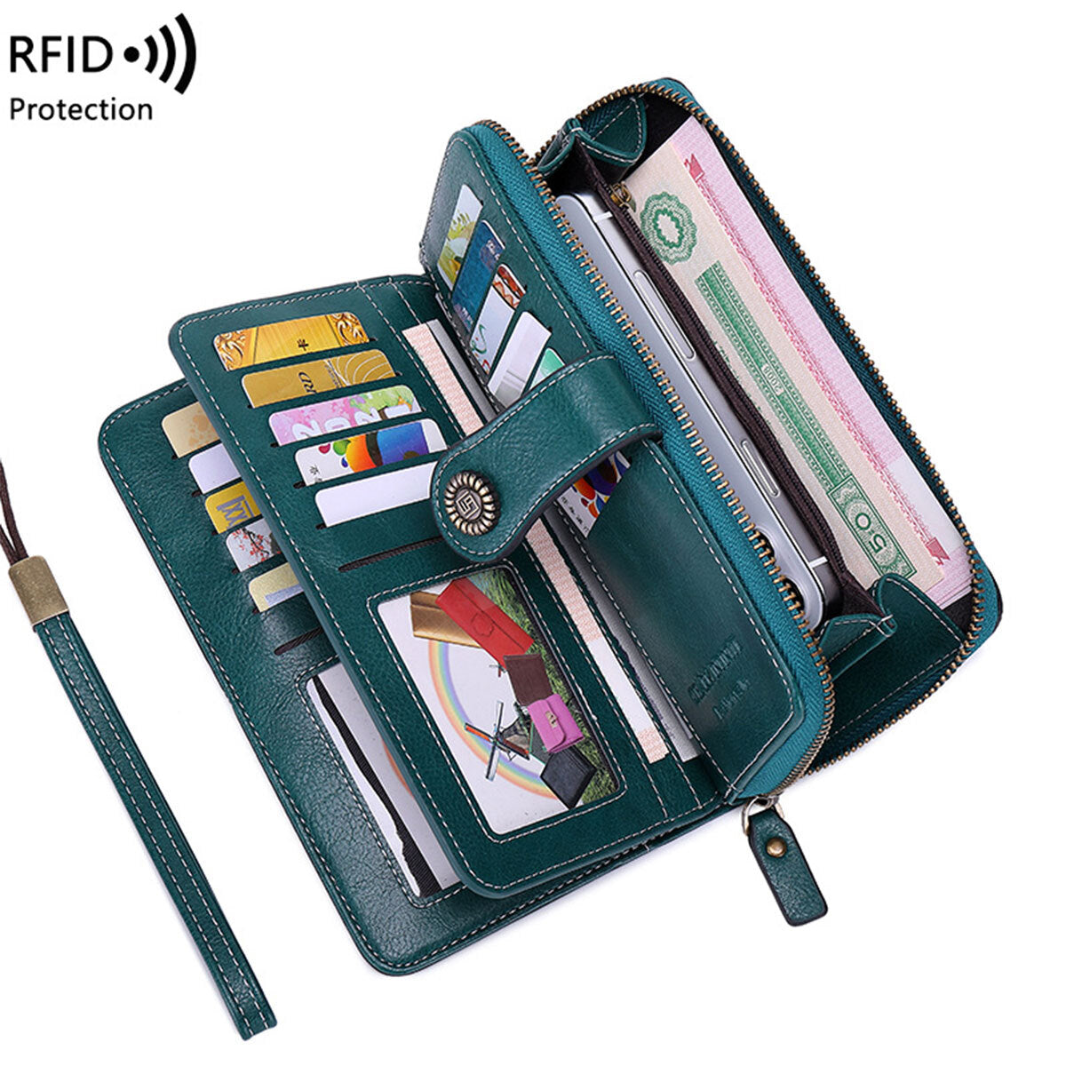 Women Leather Wallet Zipper Lady Long Card Holder Coin Case Handbag Clutch Purse