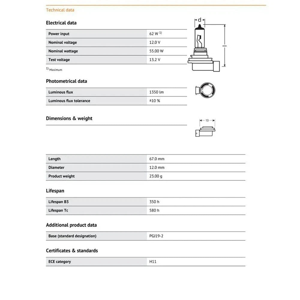Twin Pack OSRAM H11 globe 64211 12V 55W Halogen Headlight Fog Bulb Original 2pcs