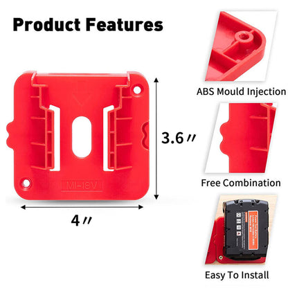 5/10x Battery Mounts Storage Holder Rack Compatible with Milwaukee M18 18V Tool Battery Red