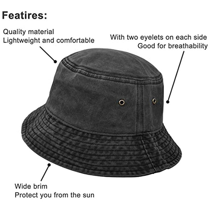 Unisex Washed Cotton Bucket Hat Outdoor Camping Fishing Sun Hat For Men Women