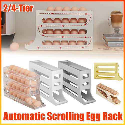2/4-Tier Automatic Scrolling Egg Rack Holder Storage Box Container Refrigerator