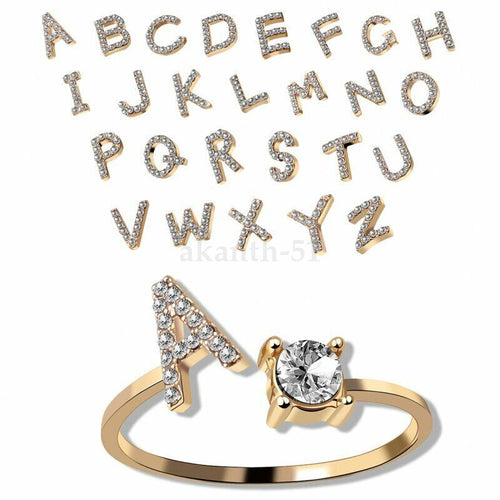 Adjustable Open Initial A-Z Letters Ring Fashion Zircon Ring Womens Jewelry Gift