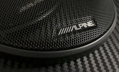 2 x ALPINE BADGE SPEAKER STICKER EMBLEM 53mm x 9mm adhesive back