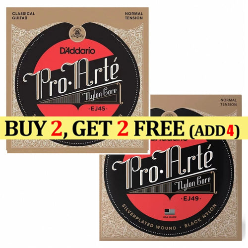 D'Addario EJ45/49 Pro-Arte Black Nylon Classical Guitar Strings, Normal Tension