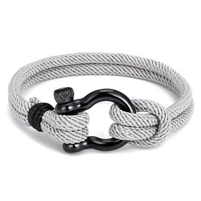 Men's Stainless Steel Leather Buckle Bracelet Bangle Cuff Vintage Wristband Rope