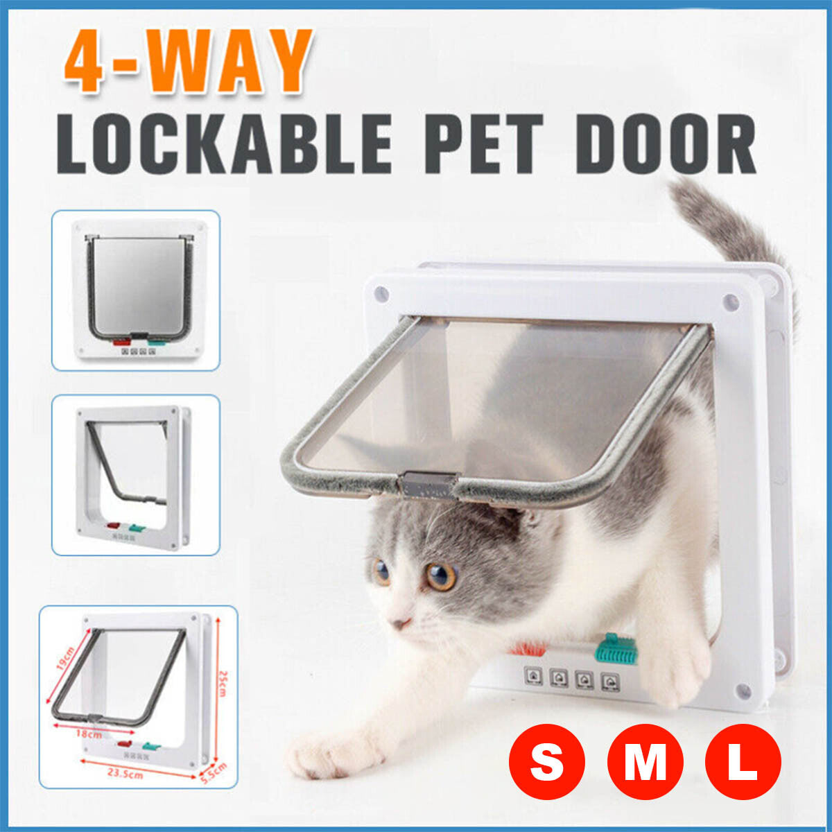 Dog Cat Flap Door with 4 Way Security Lock Flap Door for Dog Cats Kitten ABS Plastic Small Pet Gate Door Kit Cat Dogs Flap Doors