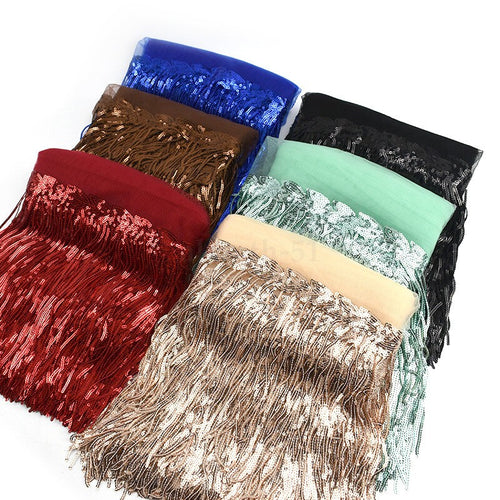 AU 10Y Sequin Fringe Trim Tassel Glitter Lace Fringes for Dance Clothes Dress