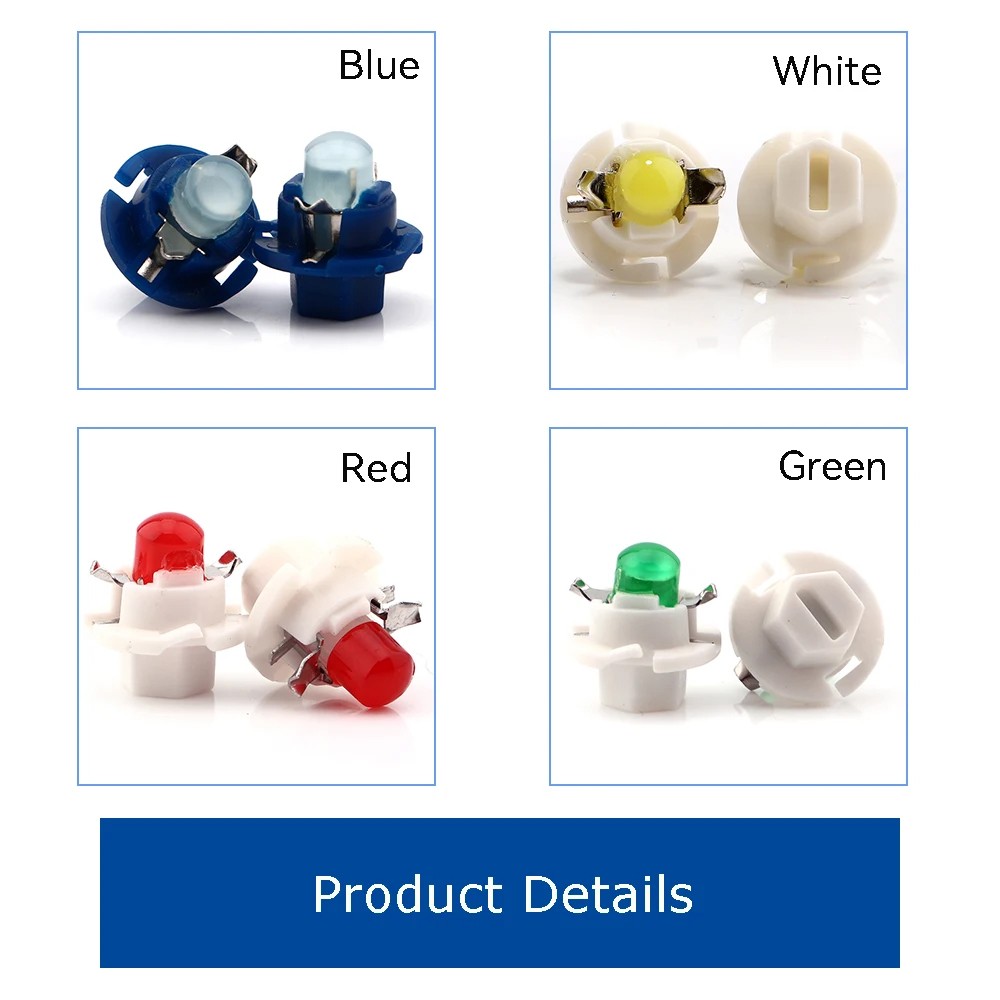 10 x Green T5 Cap B8.4D COB LED Instrument Light Twist and Lock LED Dash Light