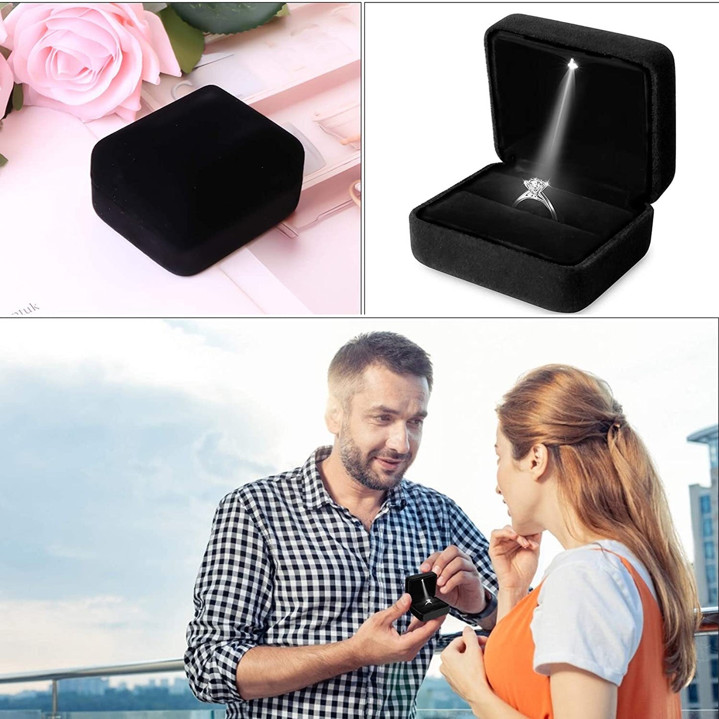 LED Ring Box Jewelry Wedding Engagement Proposal LED Ear Ring Case Black AUS