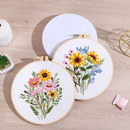Embroidery Hoop Flower Embroidery Needle Punch Cross Stitch Kit  For Beginners