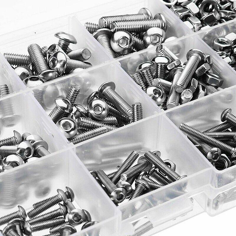 500PCS M3 M4 M5 Stainless Steel Hex Button Head Screw Bolt Nut Set Kit Bolt Kits