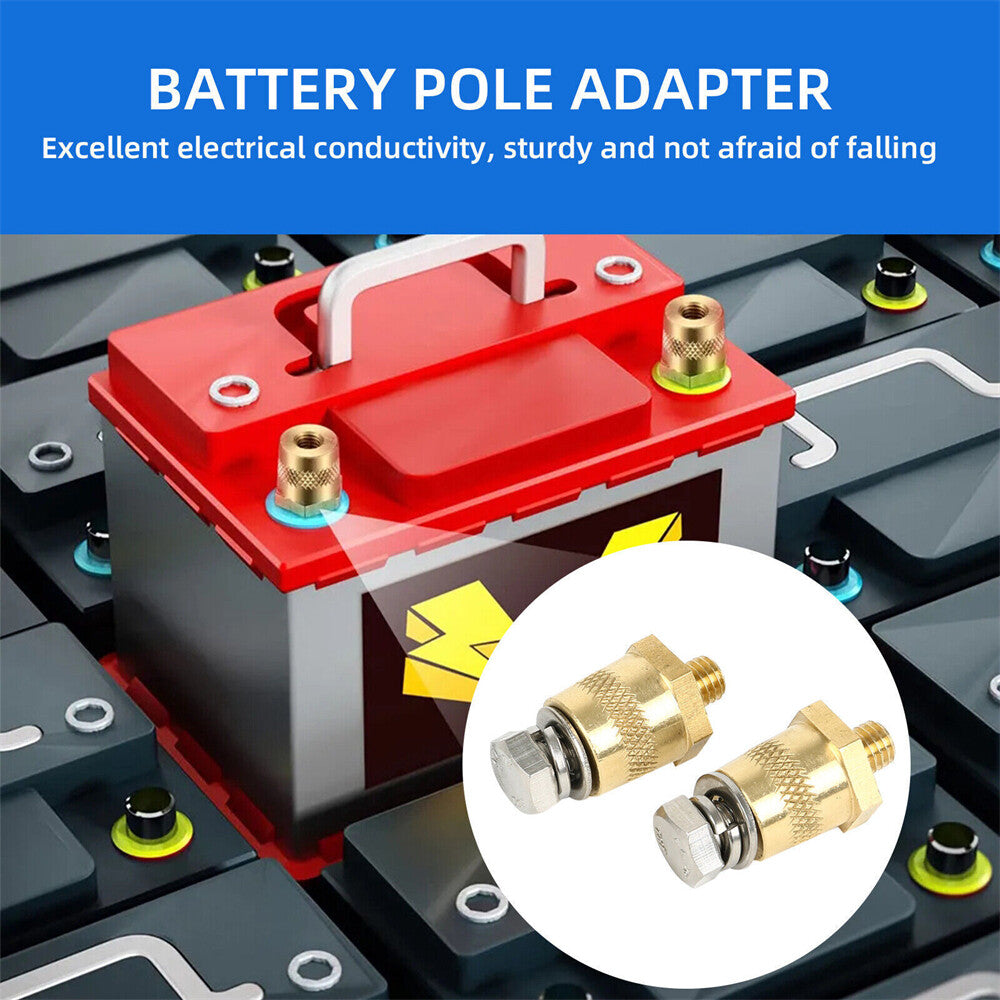 2X M8 Battery Terminal Connector Brass Tone Post Adapter w/ Stainless Screws AU