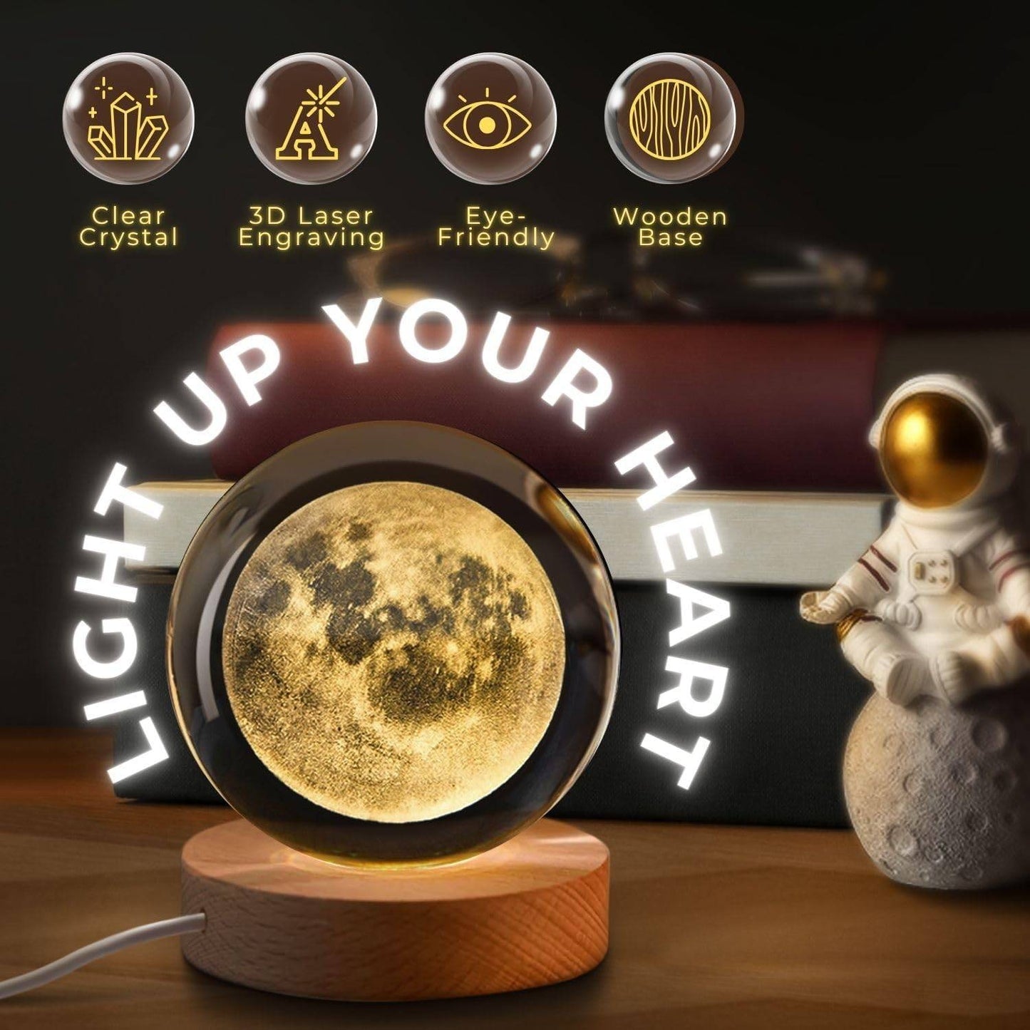 USB 3D Moon Planet Globe Galaxy Night Light LED Crystal Ball Table Lamp Bedside – Compatible with Galaxy