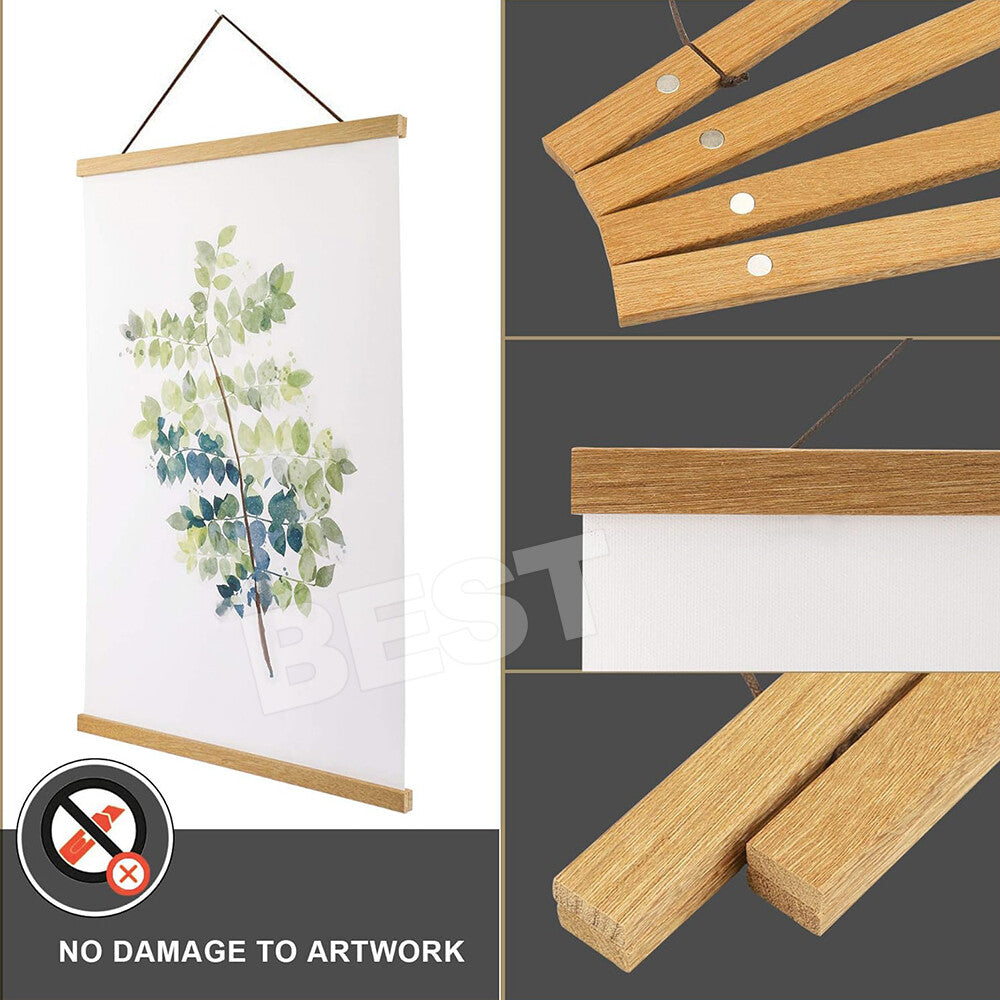 31-71CM Magnetic Poster Frame Teak Wooden Hanging Scroll Wall Art Poster Hanger