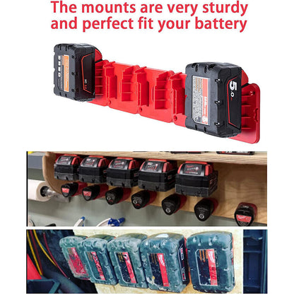 5/10x Battery Mounts Storage Holder Rack Compatible with Milwaukee M18 18V Tool Battery Red