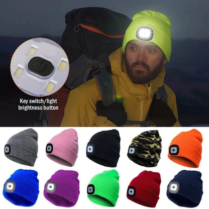 With USB LED Beanie Hat Unisex Knitted Caps New LED Luminous Cap Lighting