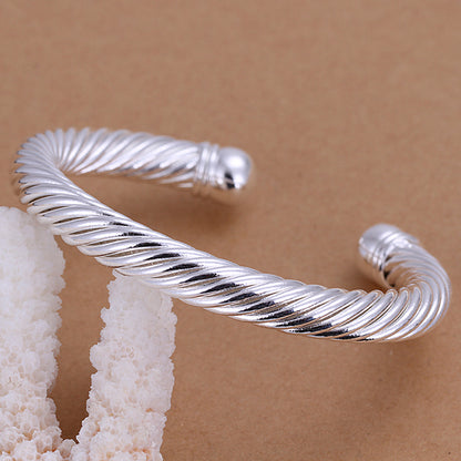 Stunning 925 Sterling Silver Filled 8MM Twisted Rope Solid Charm Bracelet Bangle