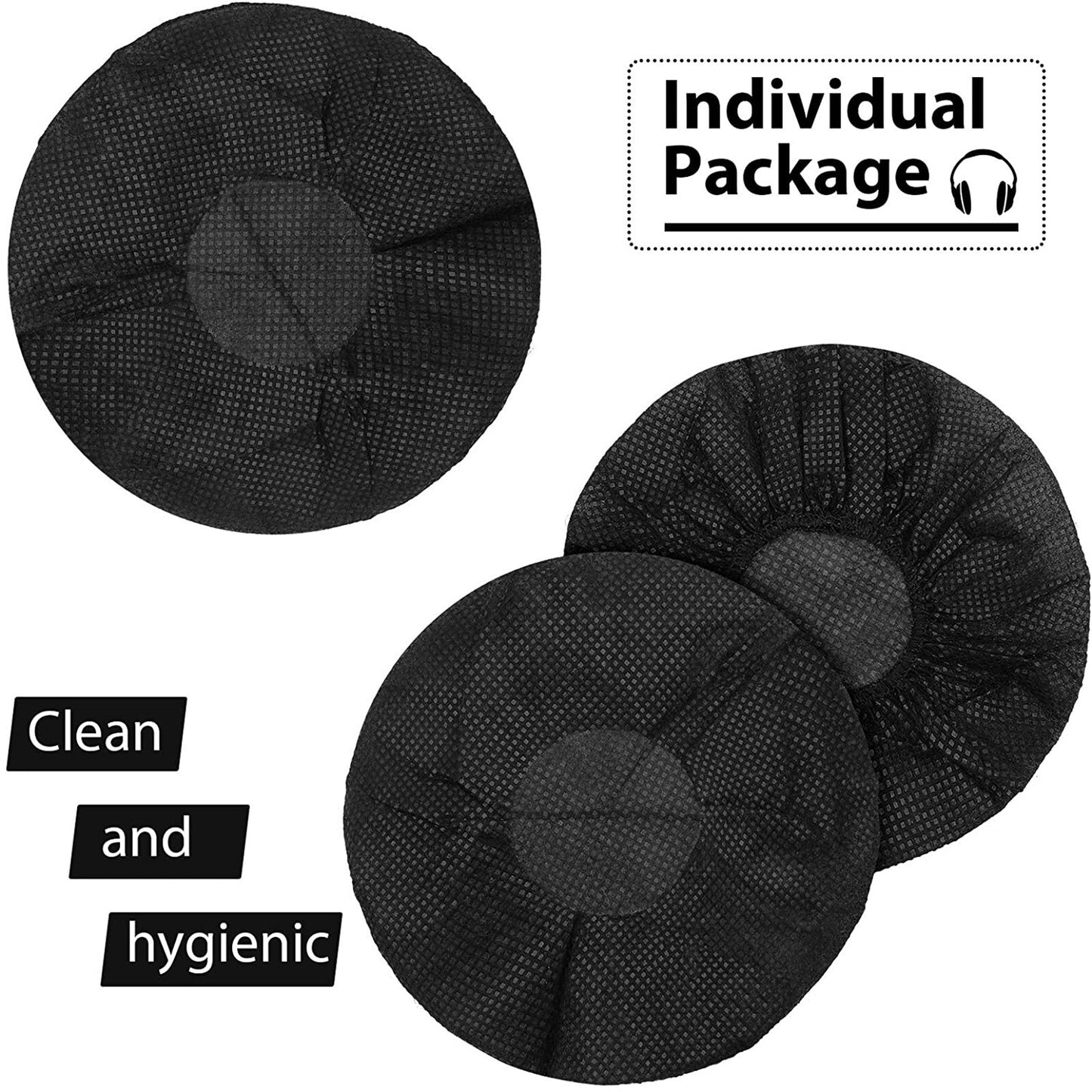200PCS Disposable Headphone Covers Non-Woven Headset Stretch Sanitary Caps Black