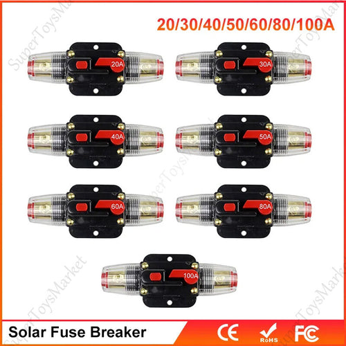 Circuit Breaker Fuse Holder DC 12V 20A-100A AMP Car Audio Solar Energy Inline OZ