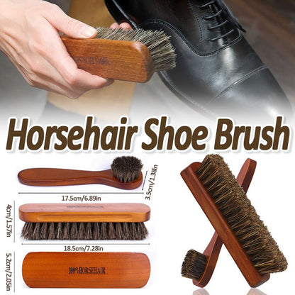 Shoe Polish Brush Set 2Pcs Horsehair Wood Handle For Leather Boots Cleaning Care