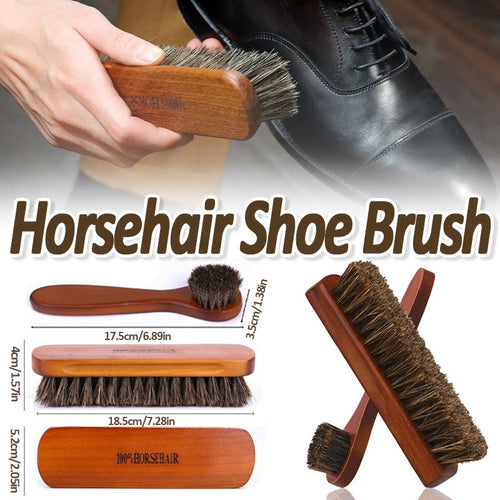 Shoe Polish Brush Set 2Pcs Horsehair Wood Handle For Leather Boots Cleaning Care