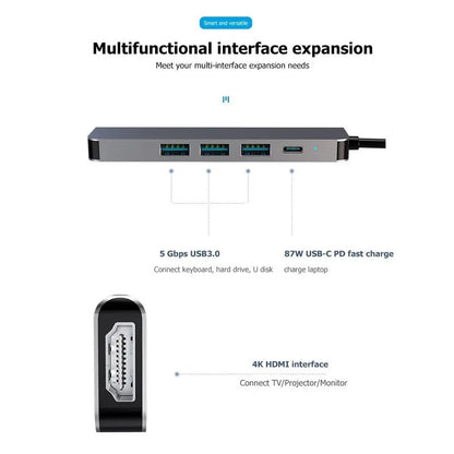 USB C Hub 5 in 1 4K HDMI USB 3.0 SD TF Type C Charging Adapter Dock