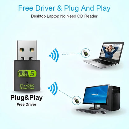 600Mbps USB 3.0 Wireless WiFi Receiver Bluetooth Adapter 5GHz Dual Band Dongle