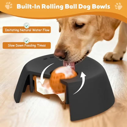 Yipetor Slow Feeder Dog Bowl with Rolling Ball for Liquids and Treats