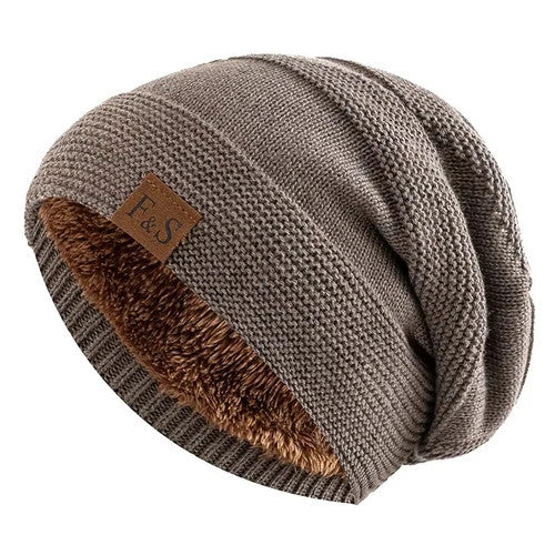 Unisex Slouchy Winter Hats Fur Lined Men & Women Warm Beanie Cap Casual Knitted