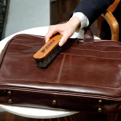 Shoe Polish Brush Set 2Pcs Horsehair Wood Handle For Leather Boots Cleaning Care