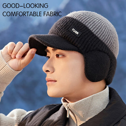 Fleece Lined Beanie Hat Ear Protection Bomber Hats Winter Peaked Knit Cap Men
