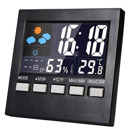 Digital Humidity Thermometer Clock Alarm Snooze Weather Forecast Backlight Indoo