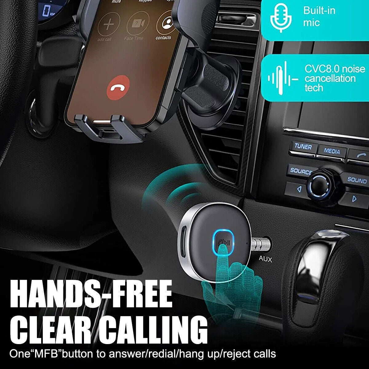 Bluetooth Receiver 3.5mm Aux Car Adapter Wireless Audio Receiver for Home Stereo