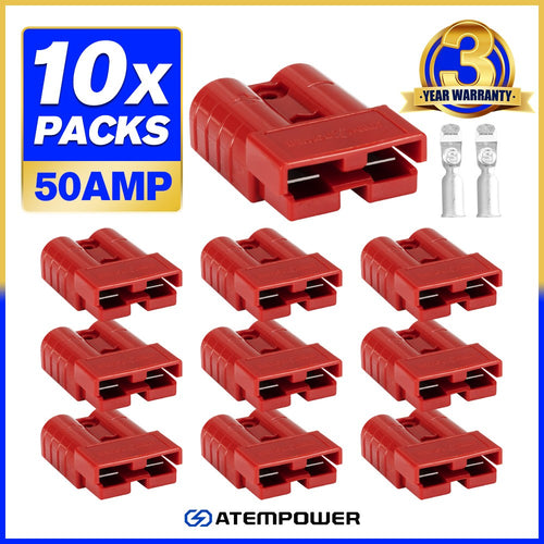 Atem Power 10Pcs Red Anderson Style Plug Connectors 50 AMP 12-24V 6AWG DC Power