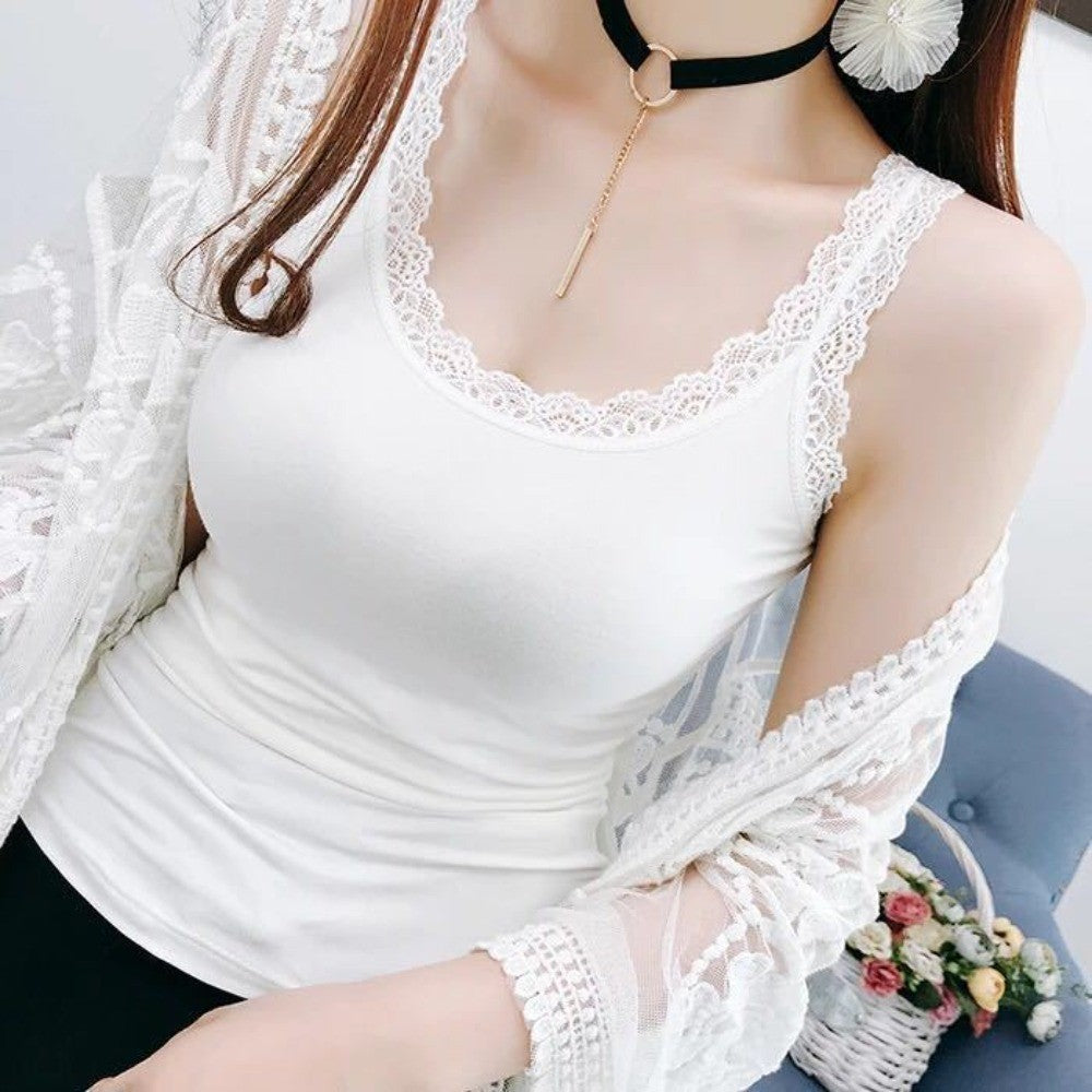 Sleeveless Cami Top Shirt With Lace Fitted Tops Summer Tank Tops  for Women