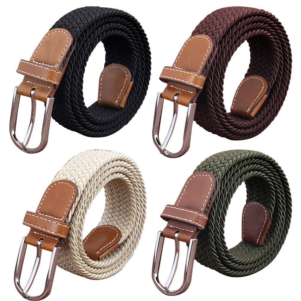 Women's Stretch Woven Waist Straps Waistband Braided Canvas Buckle Belt Elastic