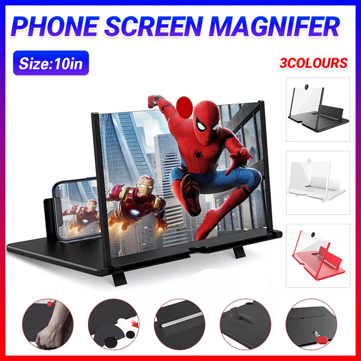 10Inch Folding Amplifier Stand Screen Magnifier 3D Adjustable Mobile Phone HD
