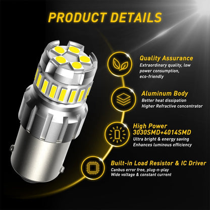 AUXITO 1156 BA15S P21W Canbus LED Reverse Stop Turn Light Bulb Globe 6500K White