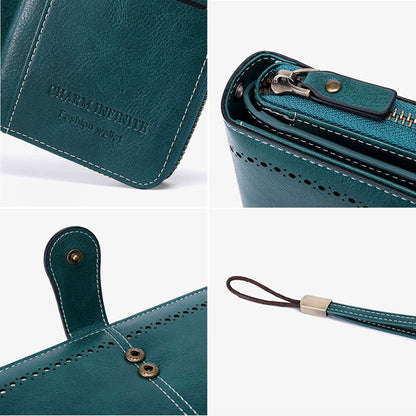 Women Leather Wallet Zipper Lady Long Card Holder Coin Case Handbag Clutch Purse