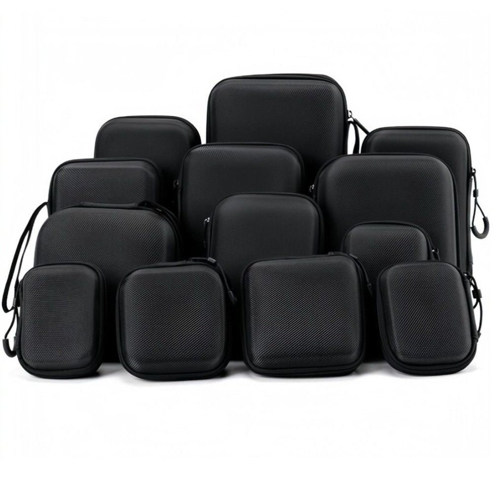 Black Zipper Earphone Case Hard Shell Pouch Carrying Bag  for Earphone