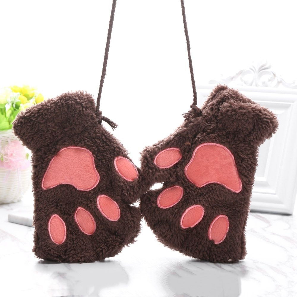 14Colors Fashion Winter Lovely Warm Bear Cat Paw  Gloves Plush Fingerless