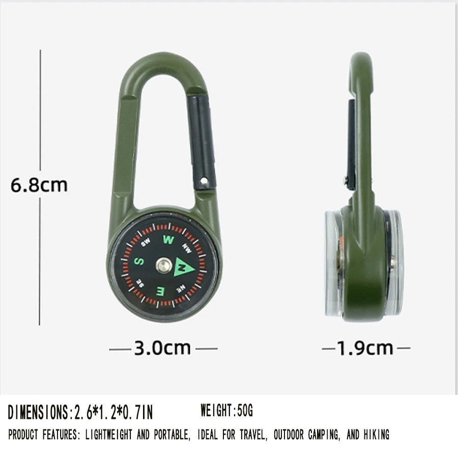 1 Pc Zinc Alloy Compass Thermometer Keychain Portable Outdoor Camping Hiking