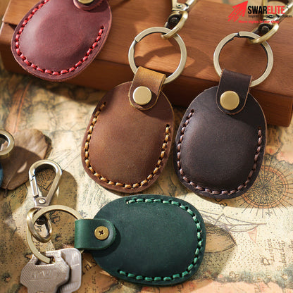 Genuine Leather Access Card Holder | RFID Key Fob Cover Case with Keychain
