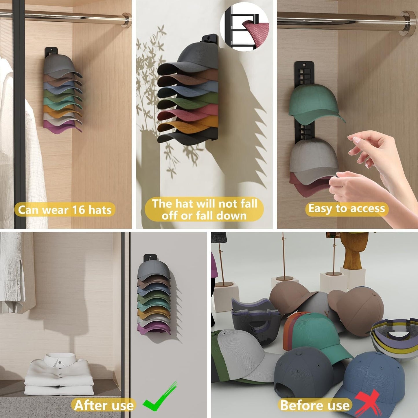 Closet Hat Rack Baseball Caps Organizer Space Saving Wall Hat Storage Holder AU