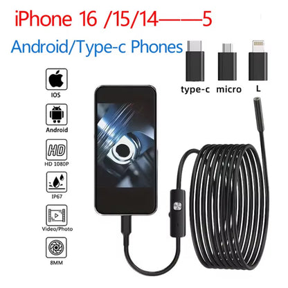 1080P Dual Lens Borescope Endoscope Camera Compatible with iPhone Android Car Pipe Mechanic