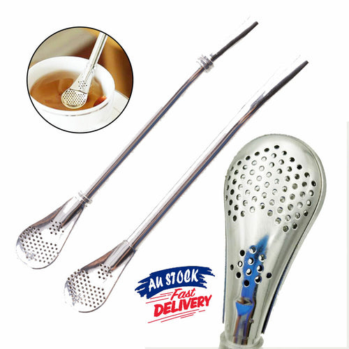 2X Gourd AU Drinking Bombilla Filter Spoon Stainless Steel Mate Yerba Tea Straw