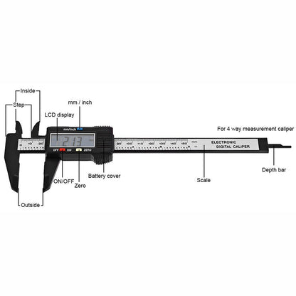 150mm Digital Caliper Carbon Fibre Plastic LCD Vernier Gauge 0.1mm Inch MM Tool
